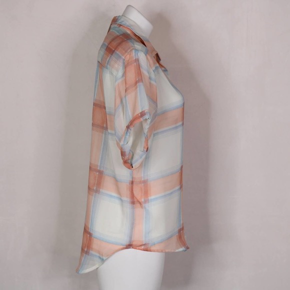 NWT Splendid Silky Plaid Button Down Top Blouse - Picture 5 of 8